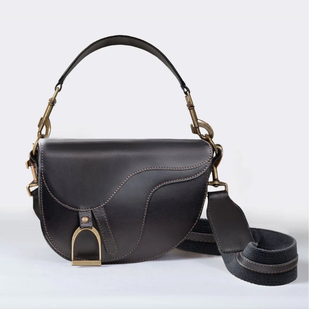Urban Equestrian Cheval Black Leather Saddle Bag Crossbody